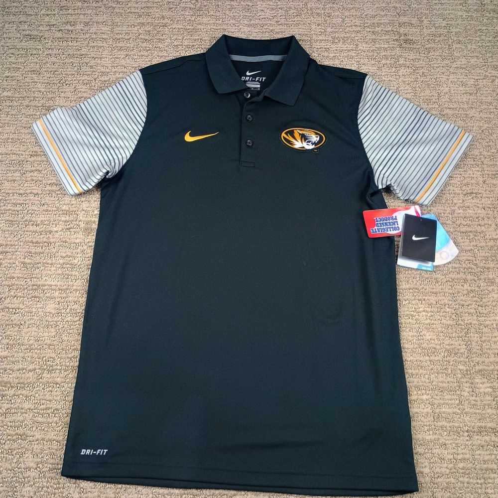 Nike Missouri Tigers Polo Mens Medium Black Striped Mizzou Dri-FIT Collegiate